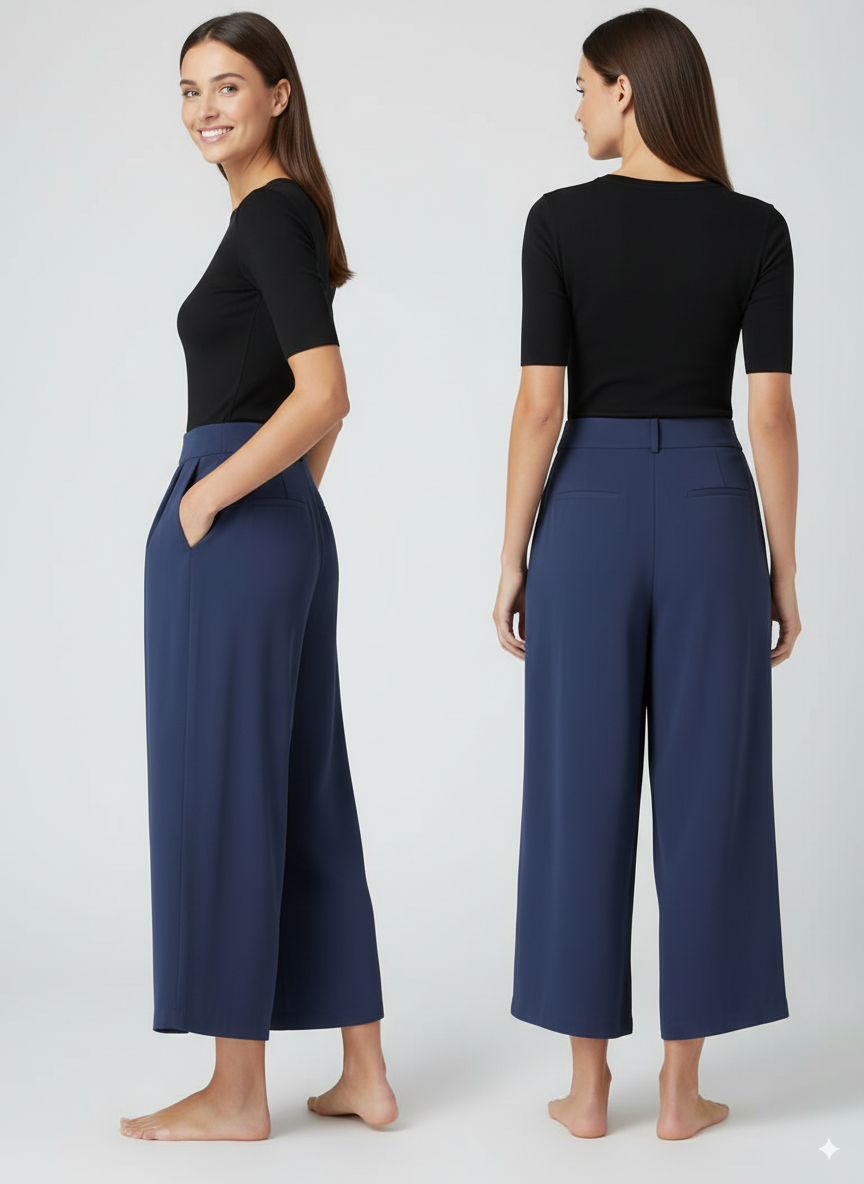Elegant Navy Palazzo Pants with Pleats