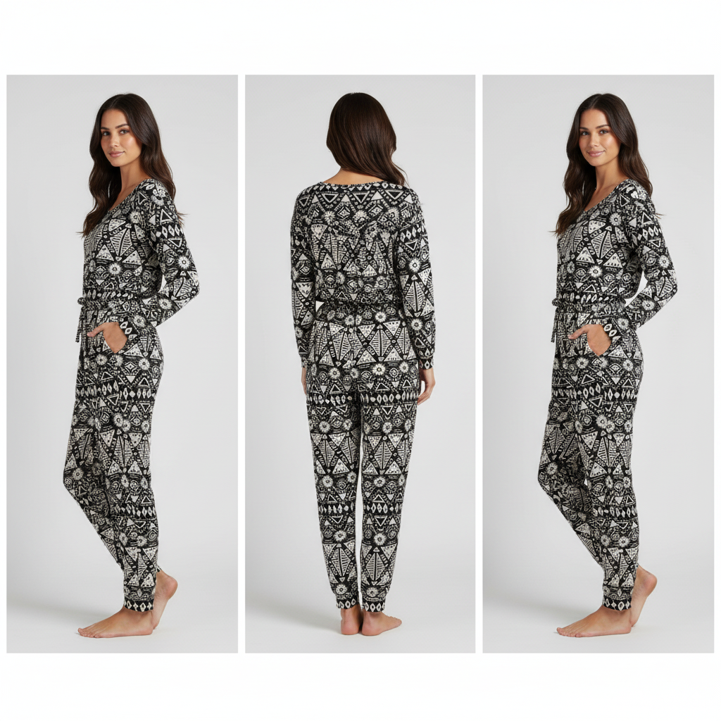 Geometric Black & White Patterned Jumpsuit
