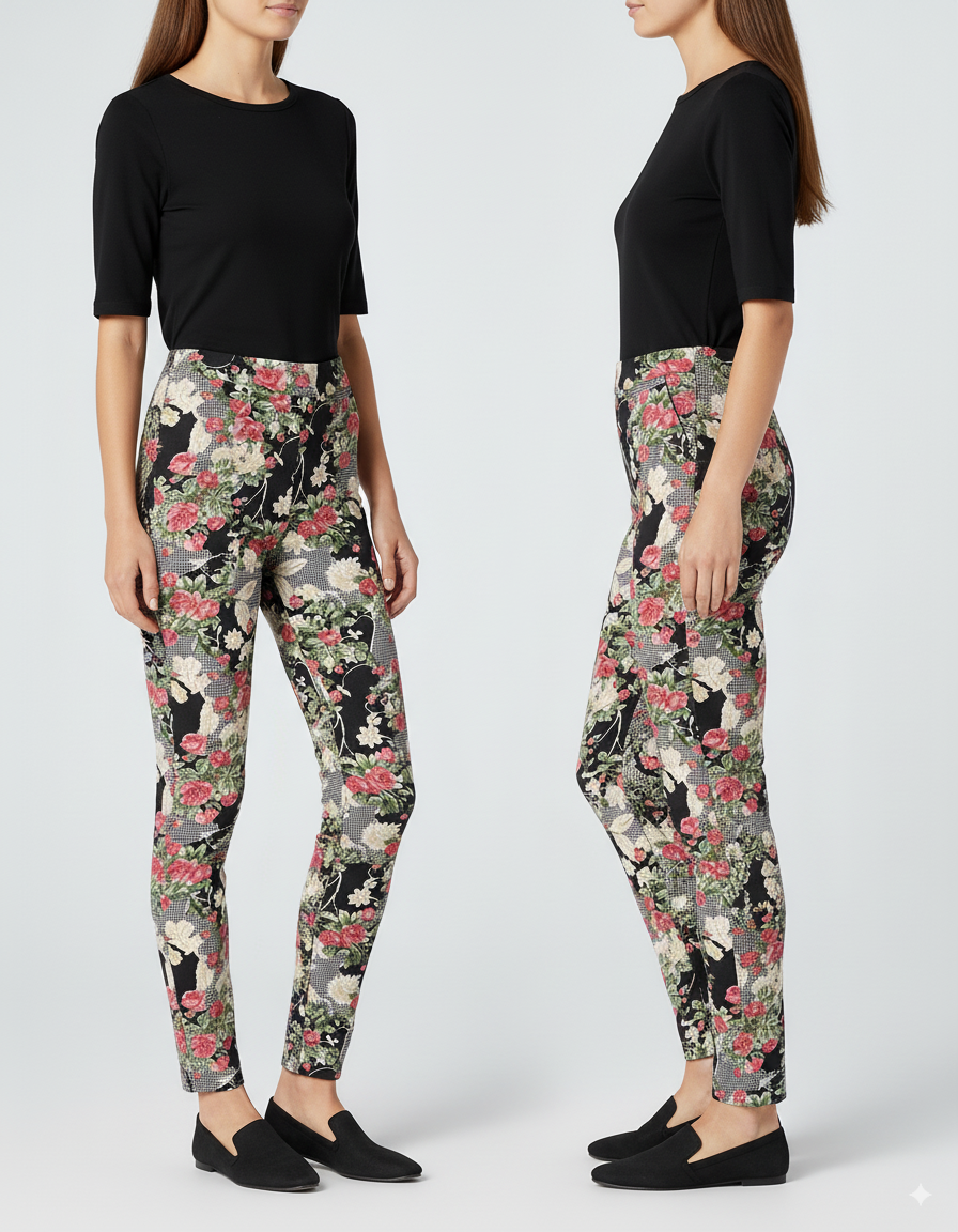 Floral and Gingham Print Trousers