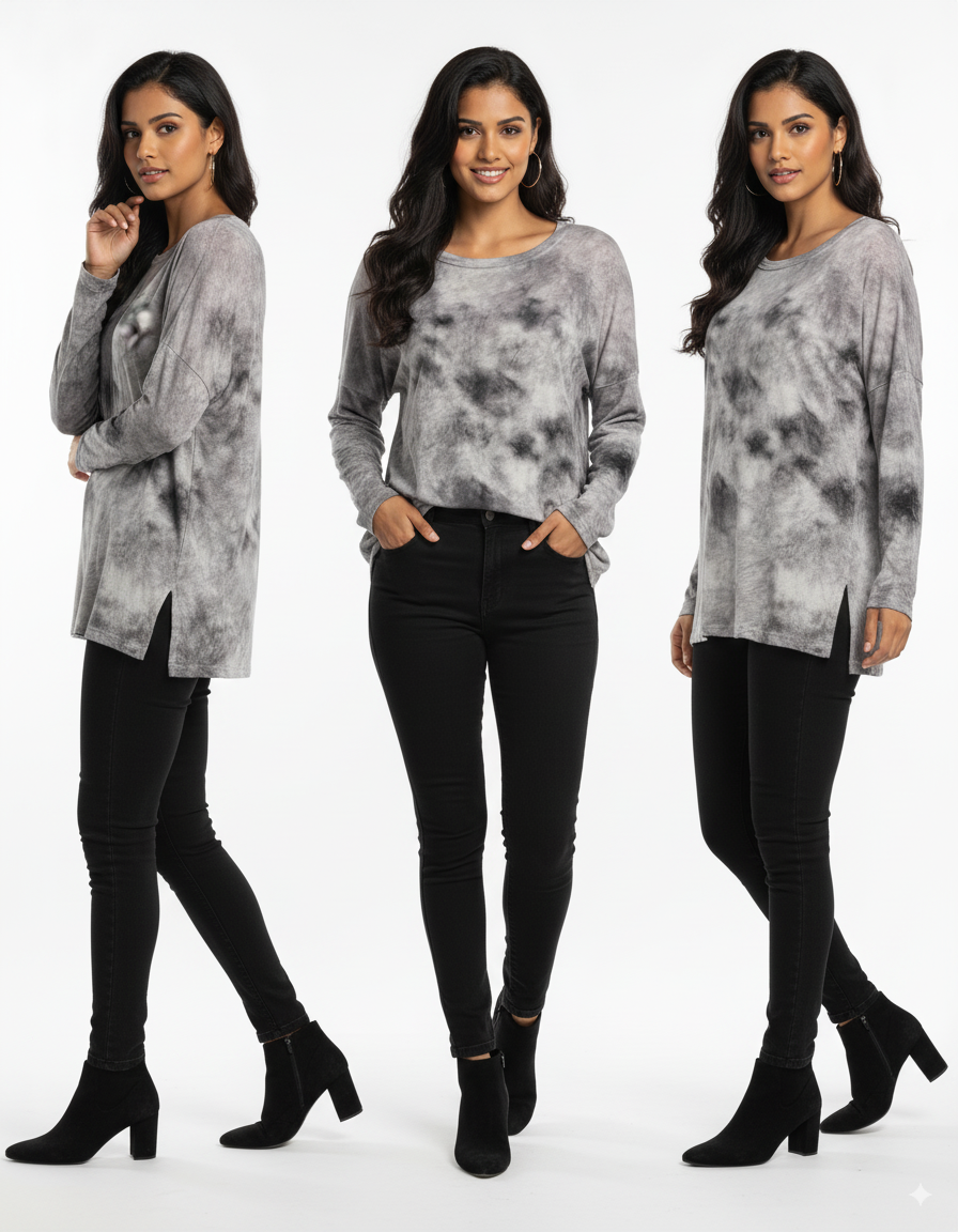 Gray and Black Abstract Print Top