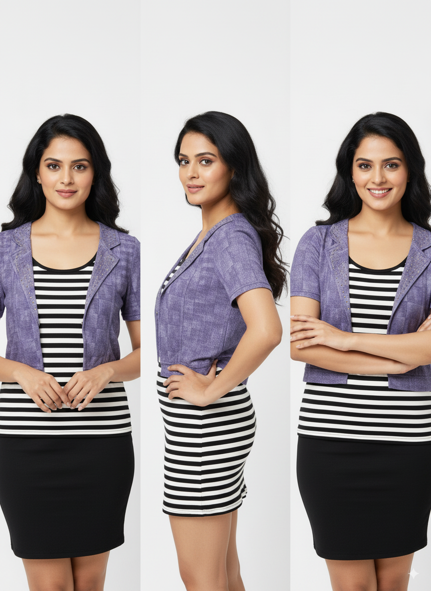 Two-Piece Striped and Bolero Top